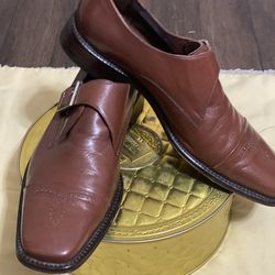 Dom Amorim -Vero Cuoio Italian Leather Monk-Strap Loafers Mens Cognac Brown Size 41 (US 8,5-9.0)