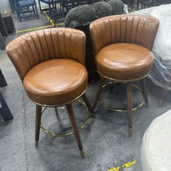 New in box iooHug 24" Swivel Bar Stools Set of 2, PU Leather Counter Height Bar Stools with Wood Legs and Footrest, Upholstered Bar Chairs for Kitchen