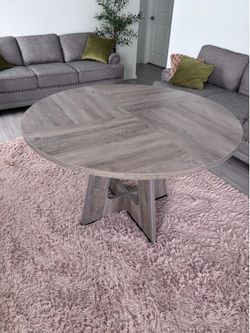 Brand New Gray Wood 47 in. W Round Dining Table, Seats 4