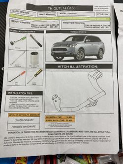 2014-2016 Mitsubishi Outlander Tow Hitch 