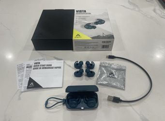 JAYBIRD VISTA Sport Fit Bluetooth Earbuds, dark green, charging case, cable, all extra sizes ear pieces.  Works perfect.