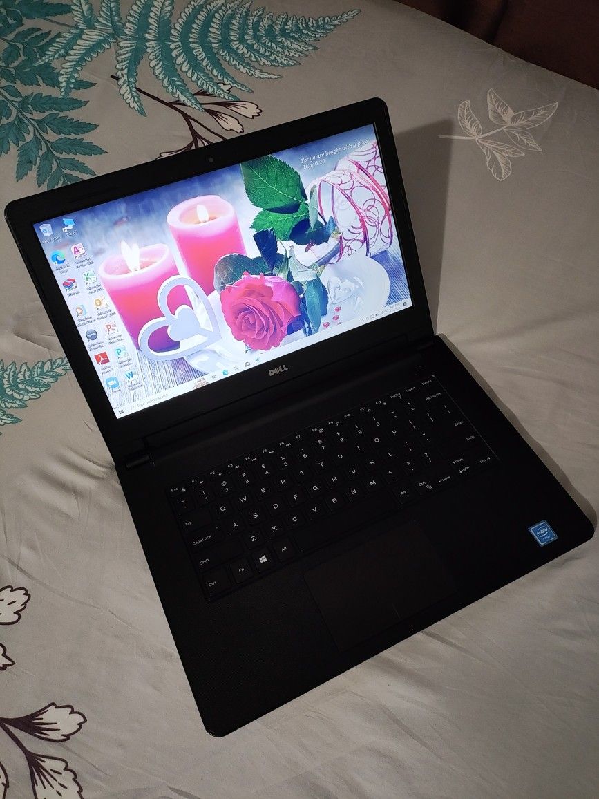 14"inch Intel Celeron Dell Laptop, 32GB eMMC, 2GB RAM, Inbuilt Bluetooth, SD Card Reader, HDMI And a WebCam. Windows 10 Installed.
