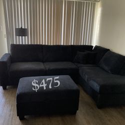 Beautiful 3-Piece Corduroy Sectional Sofa With Storage Ottoman + USB Port 