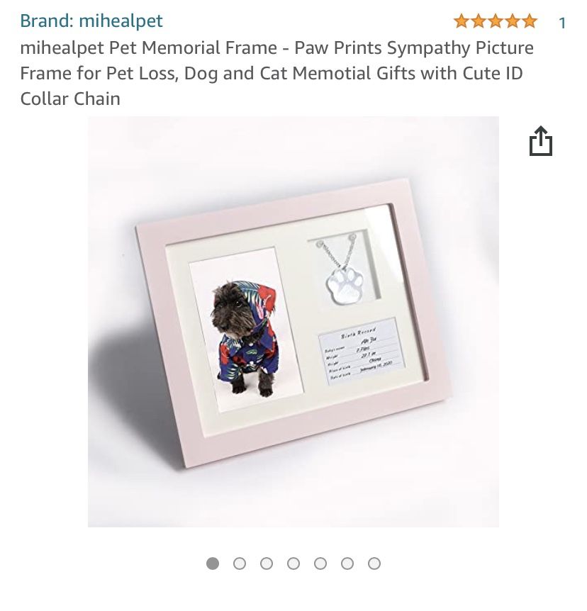 mihealpet Pet Memorial Frame - Paw Prints Sympathy Picture Frame for Pet Loss, Dog and Cat Memotial Gifts with Cute ID Collar Chain