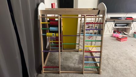 8-in-1 Wooden Climber play set with slide