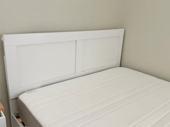 Queen Size Mattress & White Bed Frame