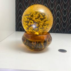 Orange art glass bullicante paperweight. Very good vintage condition. Mid century modern, retro accessory. 