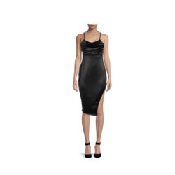 Madden Nyc Black Satin Asymmetrical Dress Size M
