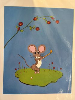 Vintage Print Mouse Golfing 60s