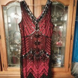 Adult Great Gatsby Red Sequined Dress Sz X L