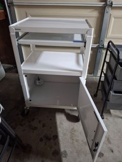 White Rolling Medical/Utility Cart with Cabinet