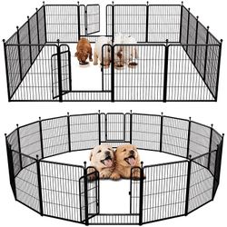 Playpen Outdoor,16 Panels 32" Height Dog Fence Exercise Pen with Doors for Medium/Small Dogs, Pet Puppy Playpen for RV, Camping, Yard