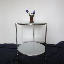 Vintage 1999 IKEA Strind Glass & Metal Rolling End Side Table