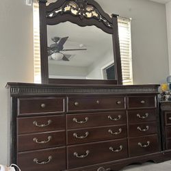 Wooden Dresser With Matching Mirror