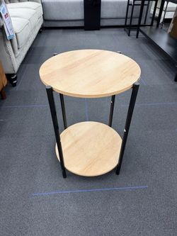 Modern 2-Tier Round Side Table – Natural Wood & Black