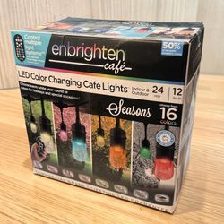 Enbrighten Seasons 24ft LED Cafe String Lights Multicolor Remote 12 Edison Bulbs