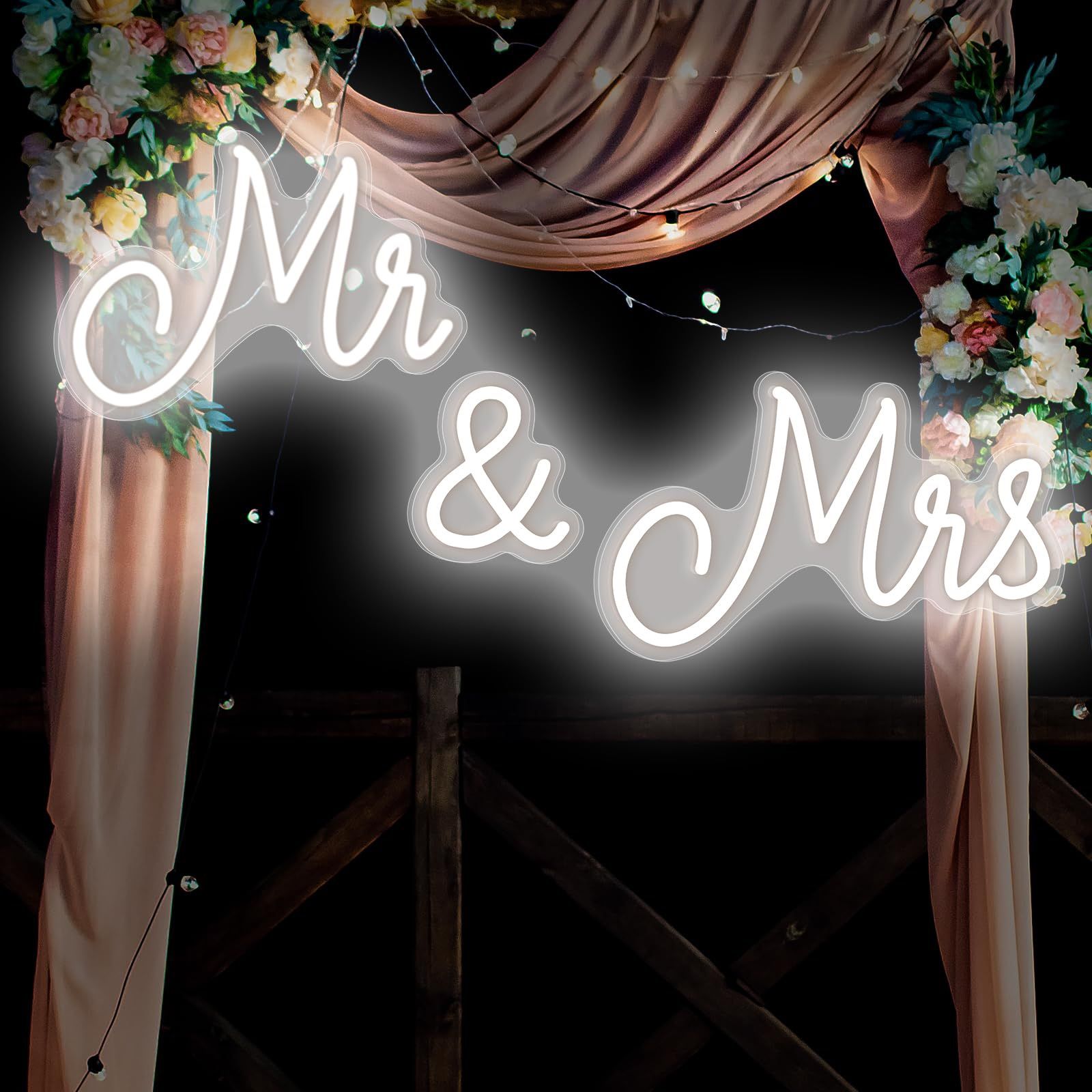 Kittmip Mr And Mrs Neon Sign For Wedding 25 X 7 Inches Neon Light LED Backdrop Wall Decor USB Wedding Reception Decoration Gifts For Anniversary Engag