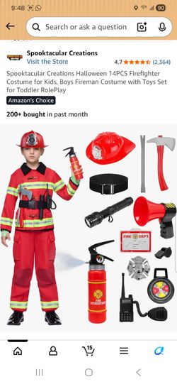 14PCS Firefighter Costume for Kids, Boys Fireman Costume with Toys Set for Toddler RolePlay