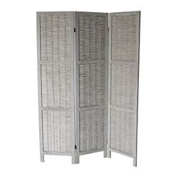 WASH GRAY 3-Panel Rustic Woven Style Room Divider