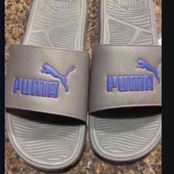 Half Price New Men’s Size 10 Gray And Blue Puma Slides