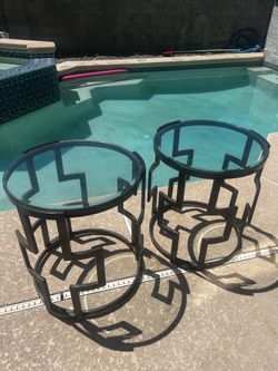 Modern Glass Top Side Tables – Set of 2  Beautiful matching side tables with black metal frames and tempered glass tops. Modern geometric design, stur