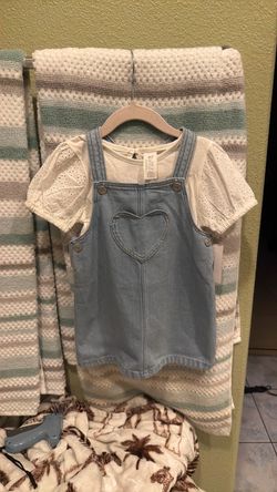 H&M Girls Denim Overall Dress and Top Set