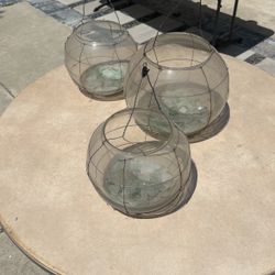 3 Hanging Glass Globes With Sea glass