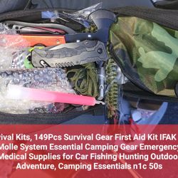Survival Kits, 149Pcs Survival Gear First Aid Kit IFAK with Molle System Essential Camping Gear Emergency Medical Supplies for Car Fishing Hunting Out