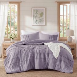 Full/Queen Comforter Set Boho 3-Piece Pintuck Stitching