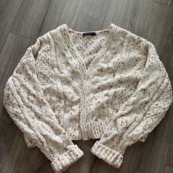 moon & madison ivory speckled cable-knit V-neck pullover sweater size L