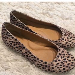 Born Adour Leopard Print Suede Leather Ballet Flats Tan