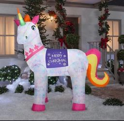 NEW Christmas 7FT Unicorn with interchangeable banners Airblown Inflatable