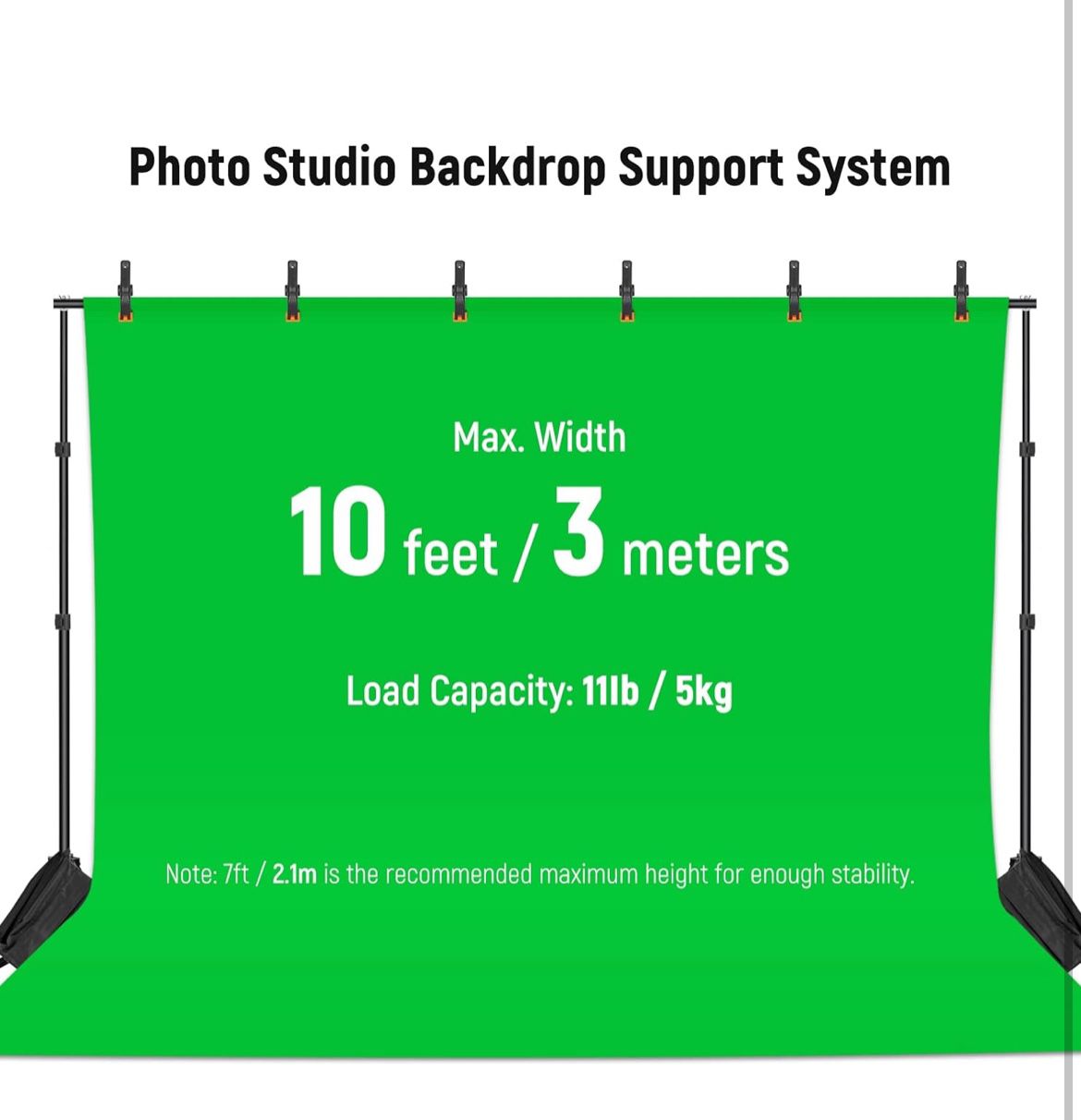 Neewer Photo Studio Backdrop Support System, 10ft/3m Wide 6.6ft/2m High Adjustable Background Stand 