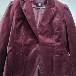 New York & Company Burgundy Velvet Blazer Size 14