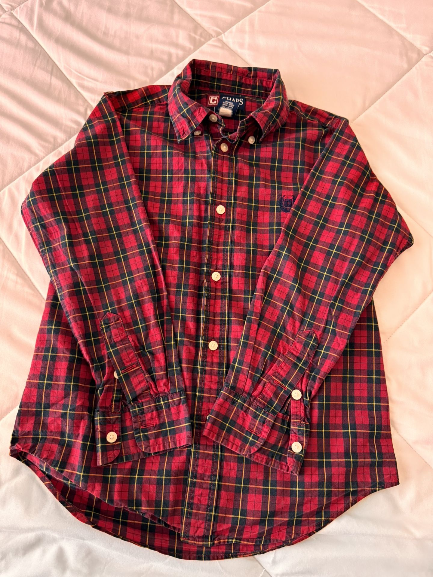 Chaps Boys Red Black Plaid Button Down Shirt Size 7