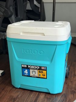 BIG COOLER- Igloo Laguna 60 Roller Cooler – 60 QT / 56L – Aqua Blue