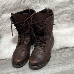 Steve Madden Boots Womens 8.5  Troopa Combat Style Brown Leather Lace Up Boots