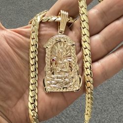 14k Premium Gold Plated Santa Barbara Pendant And Cuban Necklace🔥🔥