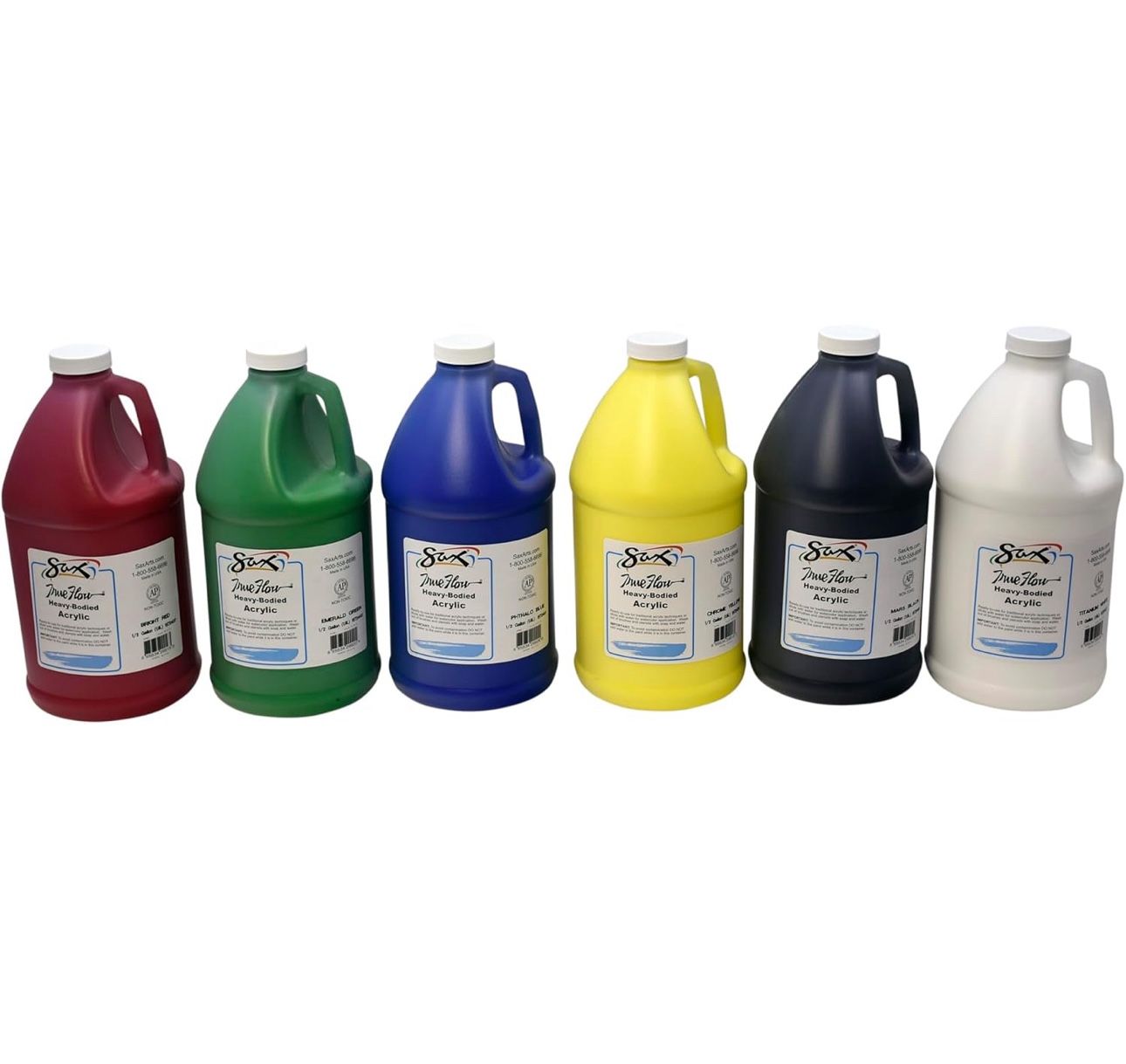 Sax True Flow Heavy Bodied Acrylic Paint - 1/2 Gallon - Set of 6 - Assorted Colors 3766