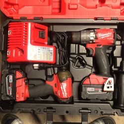 Milwaukee M18 Fuel Brushless Impact + Drill + 2 of Xc5.0 Bateries  Charger