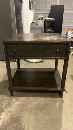 Dark Wood Nightstand with Drawer and Shelf