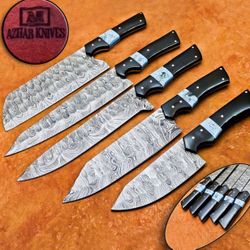 Handmade Damascus Steel 5 Pcs Kitchen Knife Set 