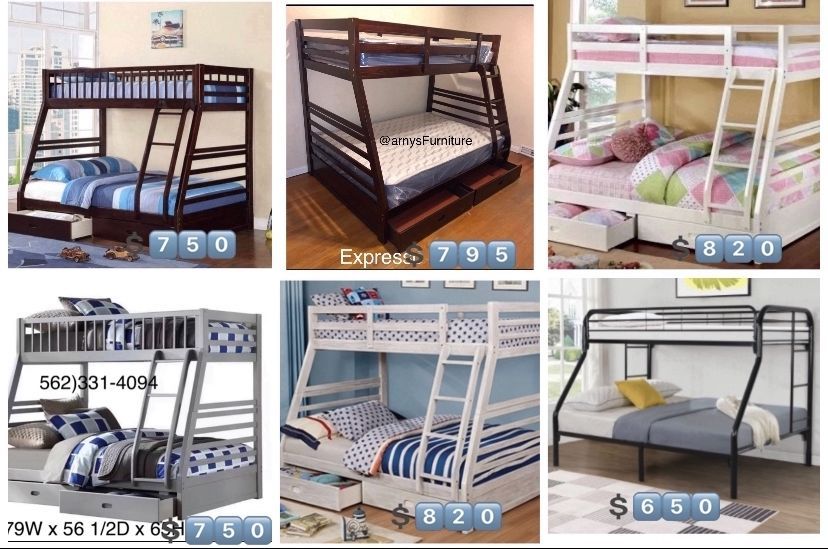 White Full / Twin Wooden Bunkbed With Both Nice Mattresses Included 👈🏼
