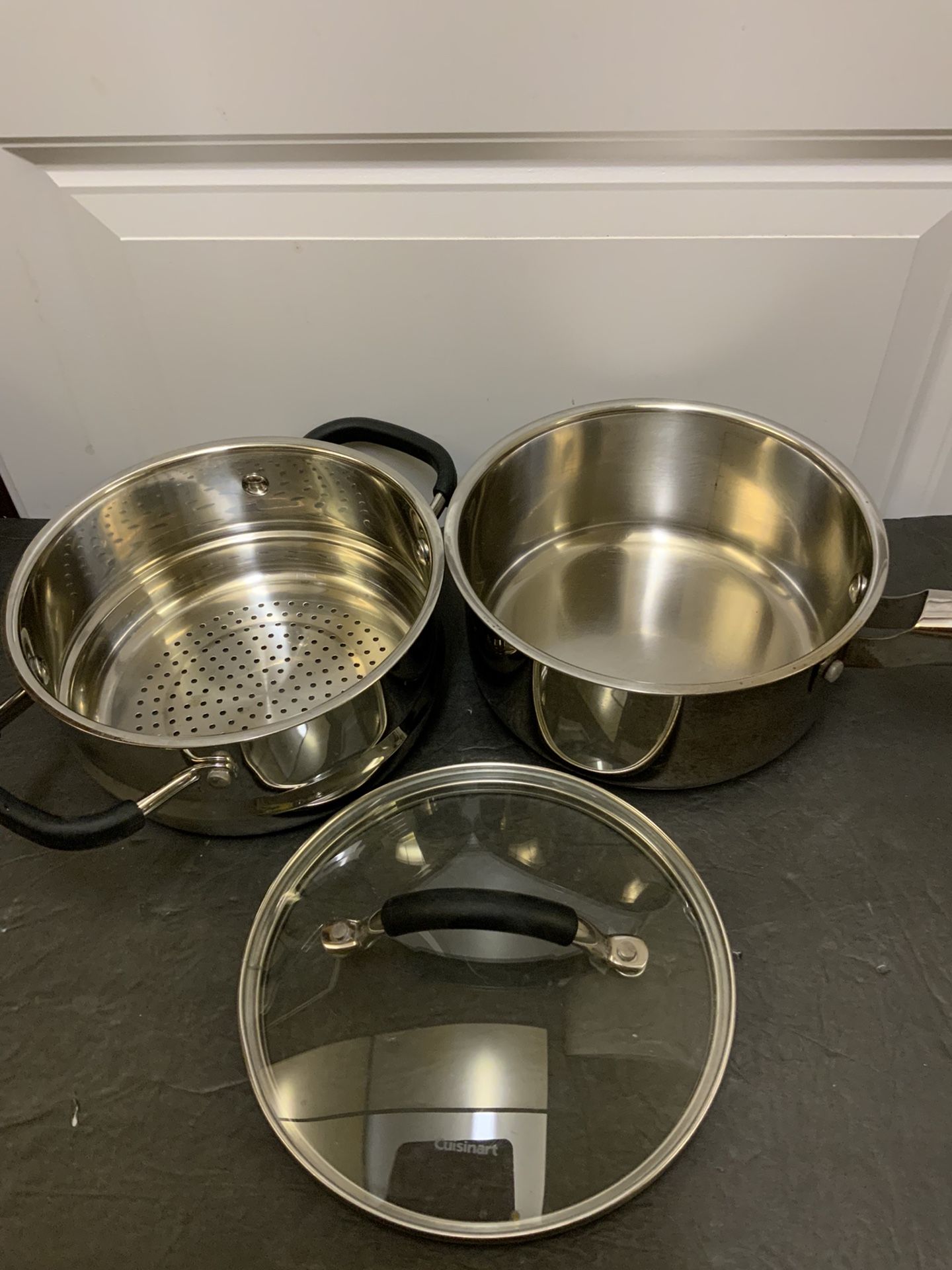 Cuisinart 2 qt Double Boiler Dutch Oven Steamer Pot Set Stainless Mod HW 8619-18