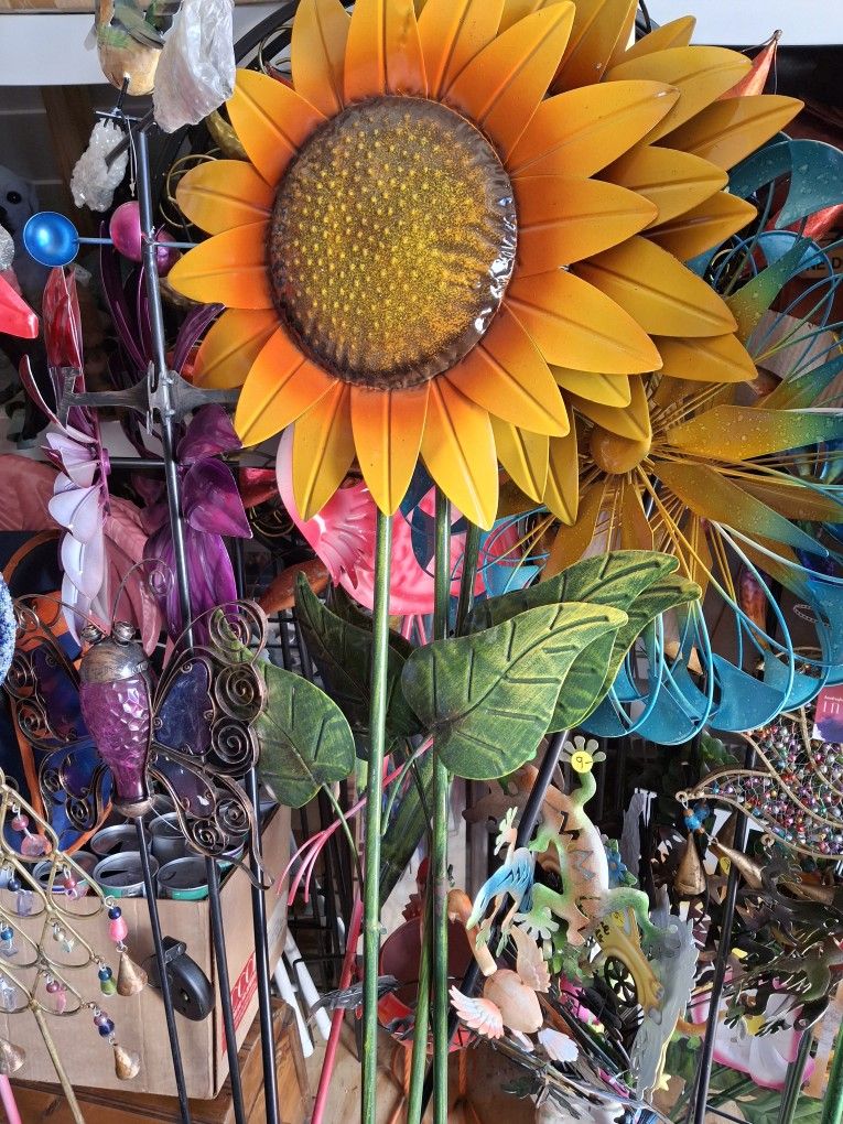 Large Colorful Metal Sunflower Garden Stake