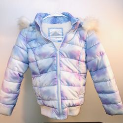 Justice Girls Winter Puffer Jacket Hood Zip Zipper Closure Pockets Size 8/10