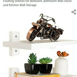 New 2 Pack Floating Shelves White Rustic Solid Wood  Shelf 