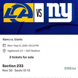 Los Angeles Rams vs New York Giants Tickets | Section 233 Row 30 | SoFi Stadium
