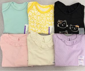 Baby Girl Long Sleeve Bodysuits 12M Bundle of 6