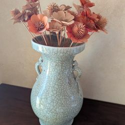 Vase With Flowers 17" X 7" Slight Damage In Back